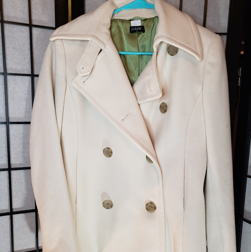 J. Crew cream colored wool pea coat size small - Picture 13 of 16